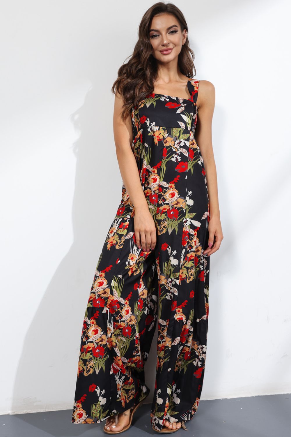 Floral Square Neck Wide Leg Jumpsuit  Jumpsuits & Rompers- Doll Fits