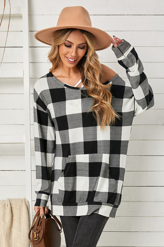 Plaid Long Sleeve Tunic Sweatshirt  Shirts & Tops- Doll Fits