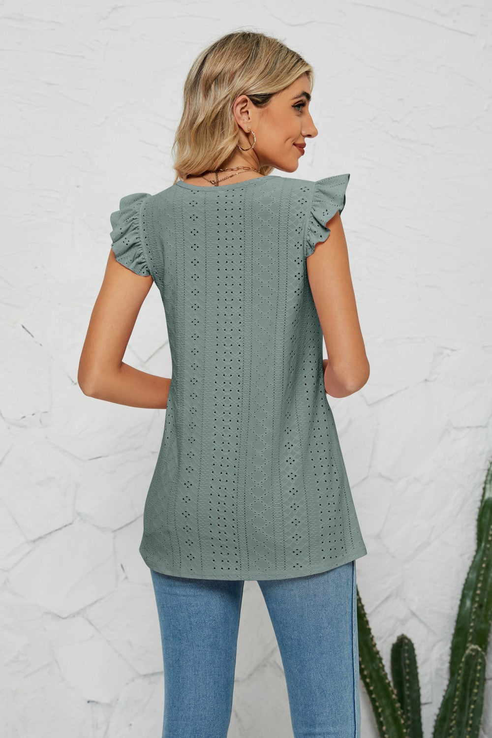 Smocked Round Neck Eyelet Top  Shirts & Tops- Doll Fits