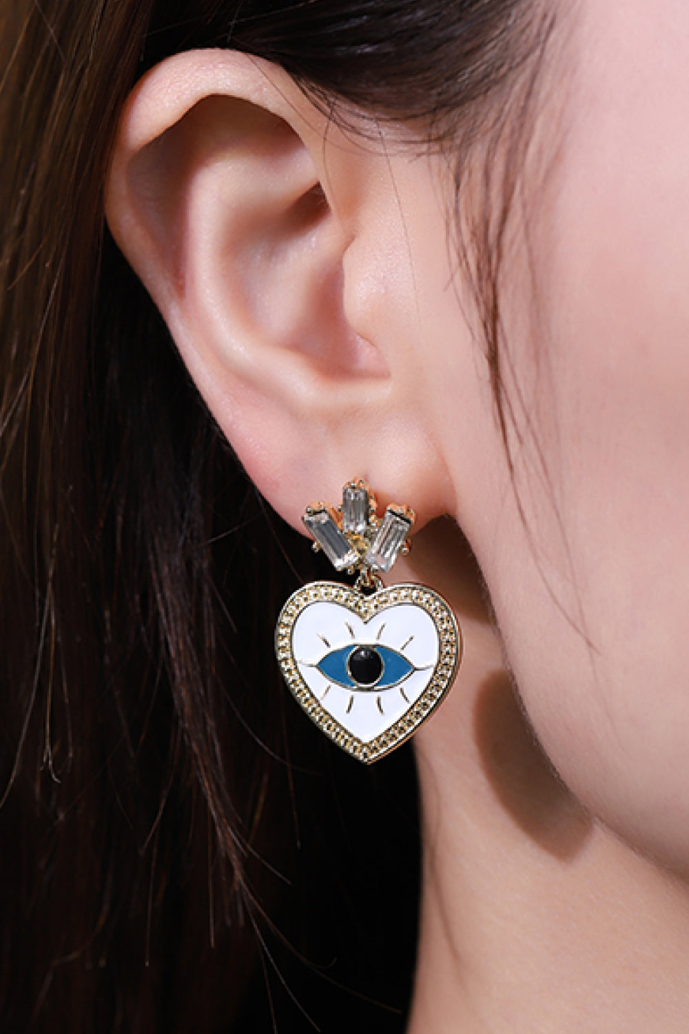 Evil Eye Heart-Shaped Drop Earrings  Earrings- Doll Fits