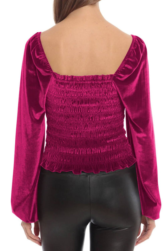 Double Take Smocked Square Neck Long Sleeve Blouse  - Doll Fits