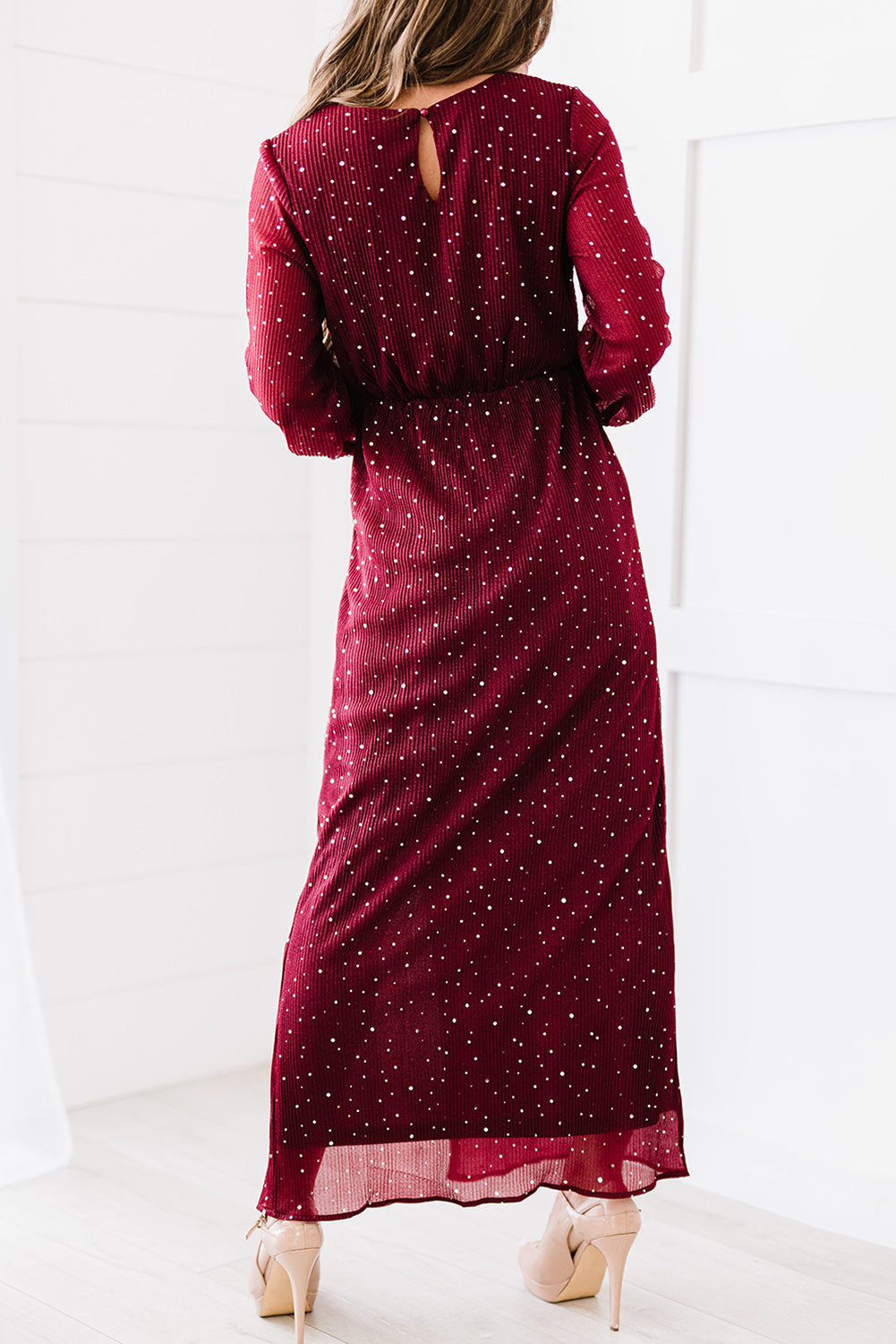 Rhinestone Surplice Split Maxi Dress  Dresses- Doll Fits