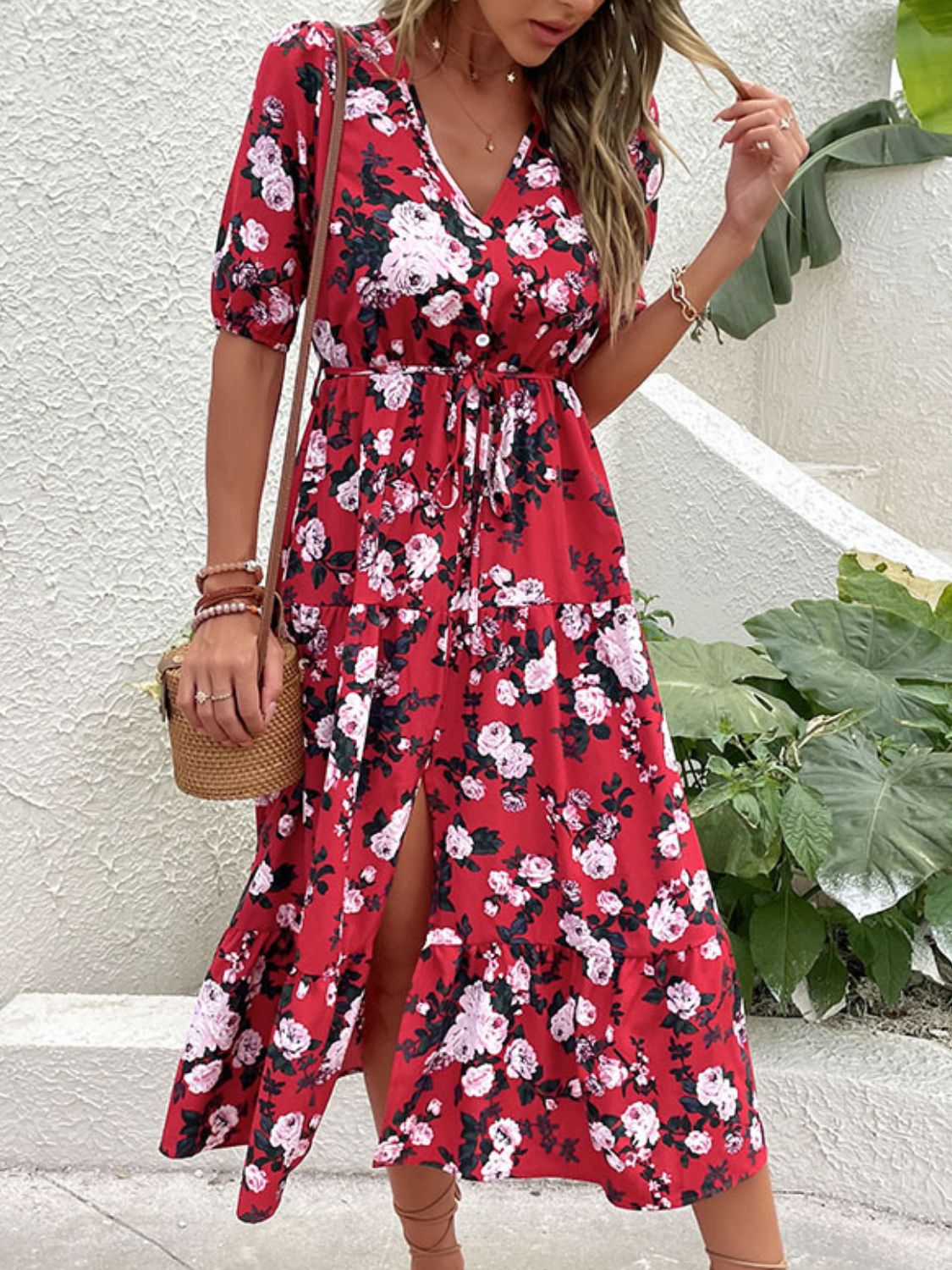 Floral Split Tie-Waist Dress  Dresses- Doll Fits