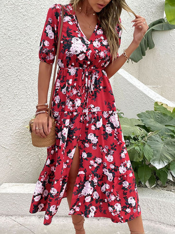 Floral Split Tie-Waist Dress  Dresses- Doll Fits
