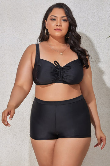 Plus Size Drawstring Detail Two-Piece Swimsuit  Swimwear- Doll Fits