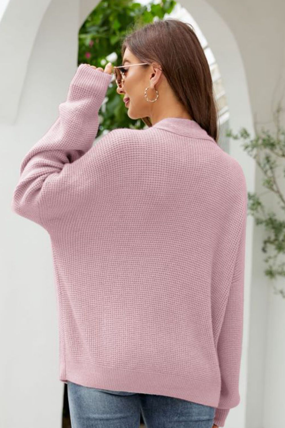 Waffle-Knit Dropped Shoulder Cardigan  - Doll Fits