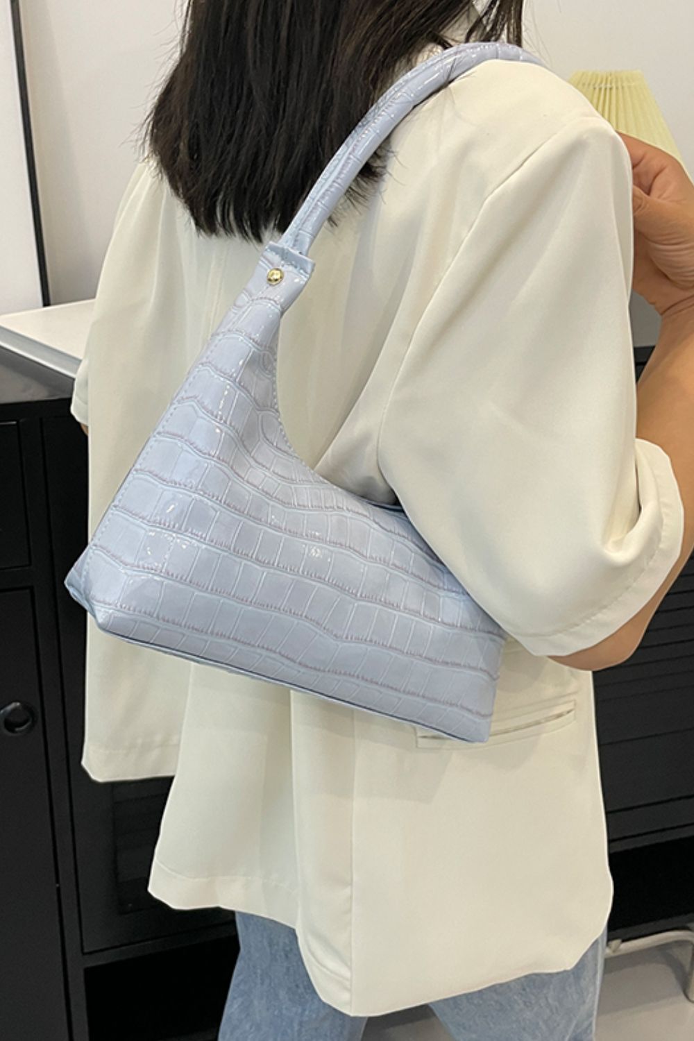 Textured PU Leather Shoulder Bag  - Doll Fits