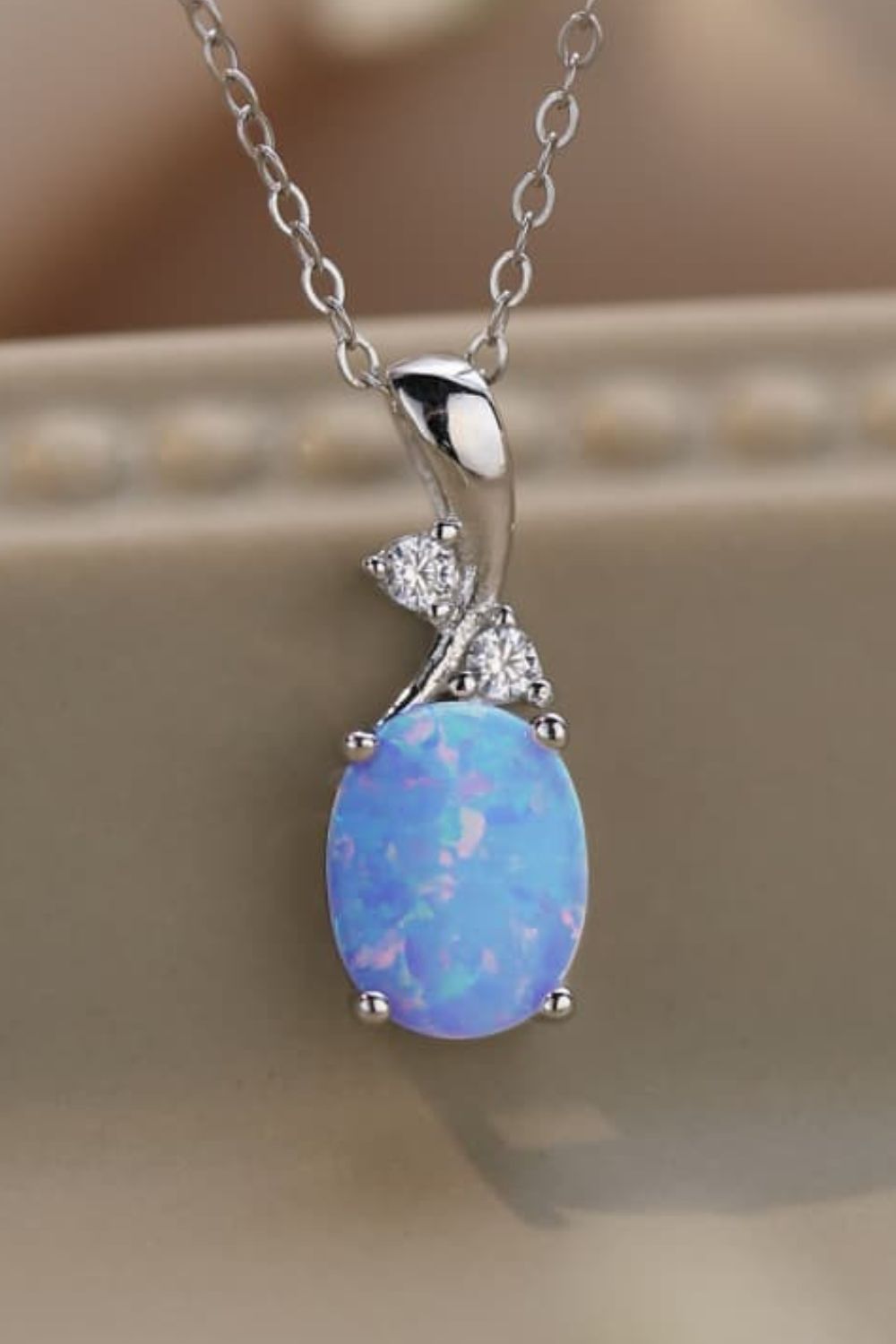Opal Oval Pendant Chain Necklace  Necklaces- Doll Fits