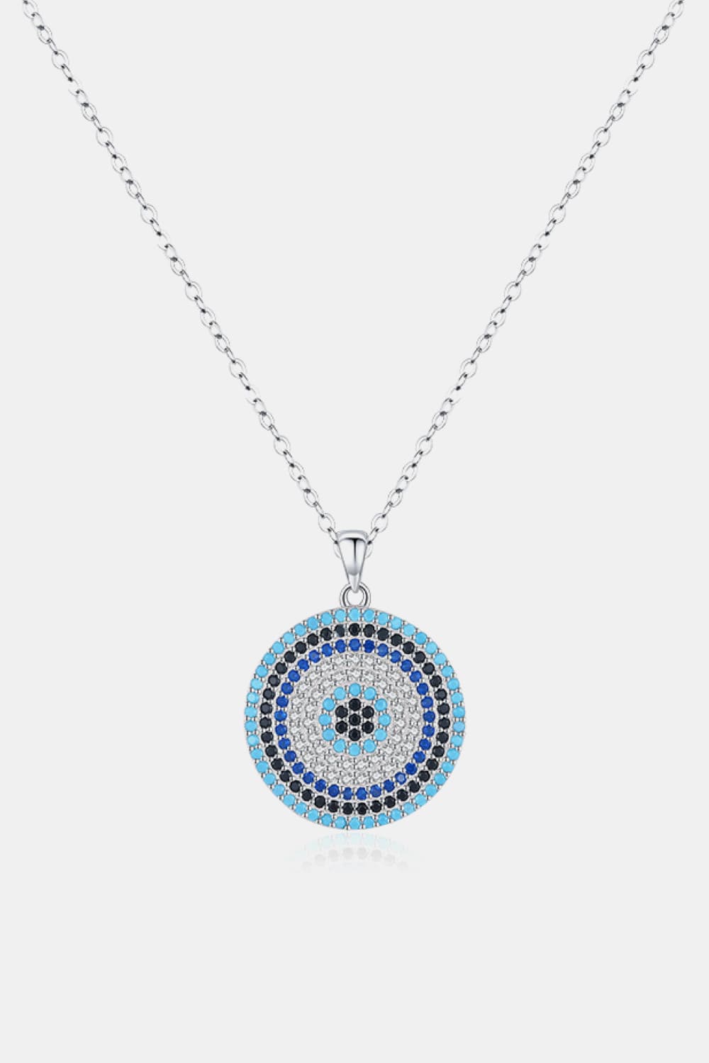 925 Sterling Silver Round Shape Artificial Turquoise Pendant Necklace  Necklaces- Doll Fits