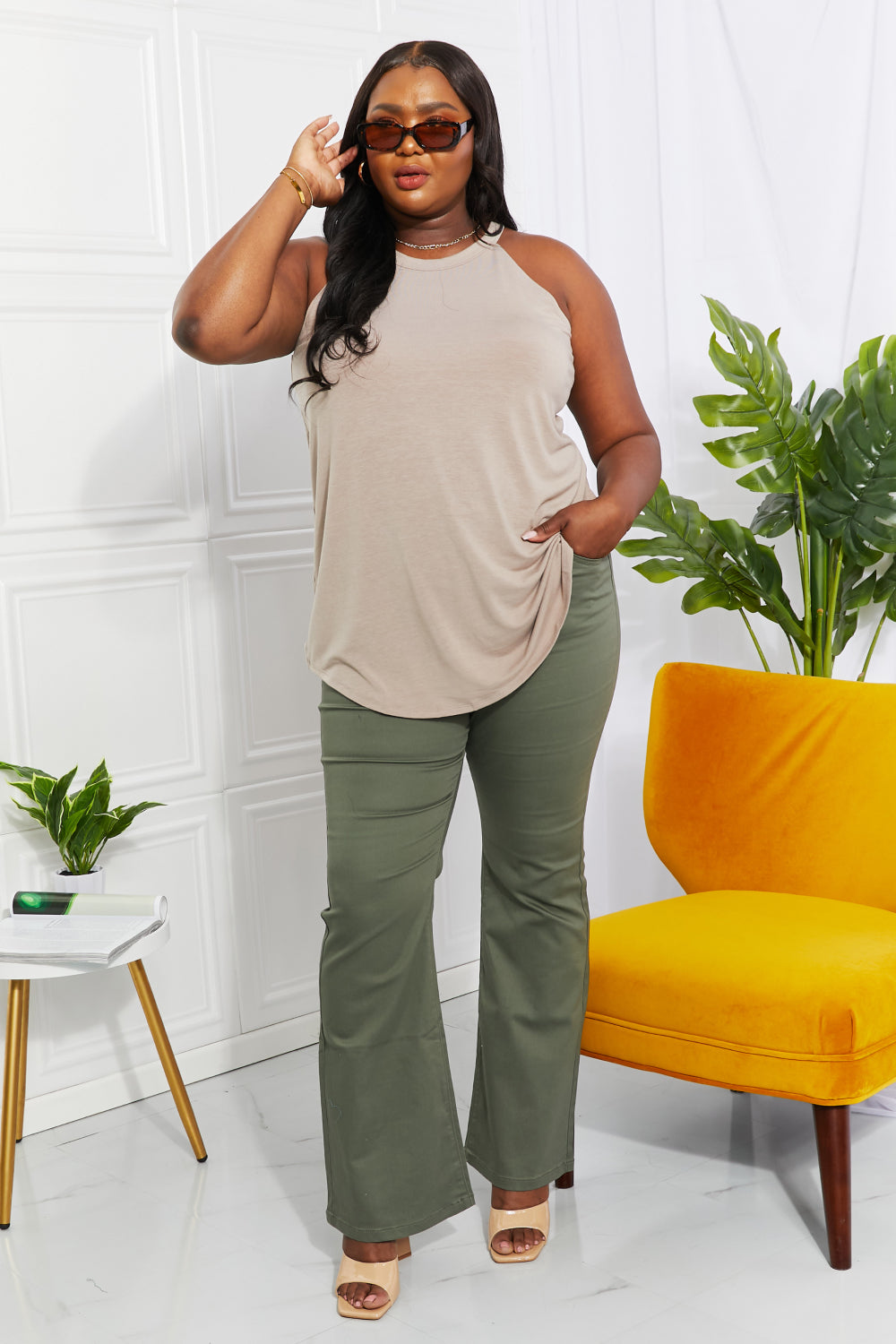 Zenana Full Size Sunny Vibes Halter Neck Tank Top  Shirts & Tops- Doll Fits