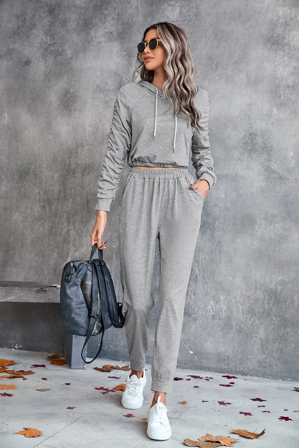 Ruched Raglan Sleeve Hoodie and Joggers Set  Outfit Sets- Doll Fits