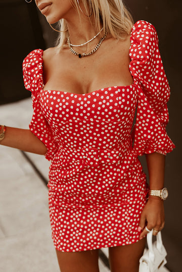 Daisy Print Belted Backless Mini Dress  Dresses- Doll Fits
