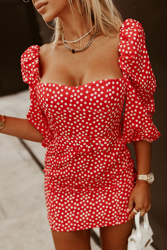Daisy Print Belted Backless Mini Dress  Dresses- Doll Fits