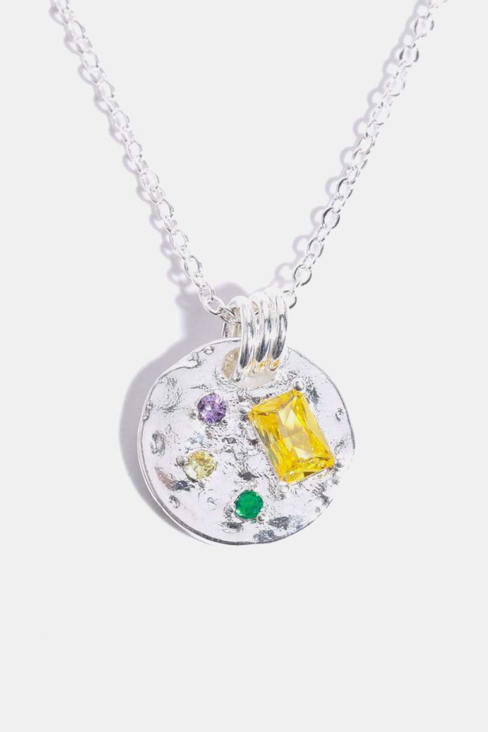 Inlaid Multicolored Zircon Round Pendant Copper Necklace  Necklaces- Doll Fits