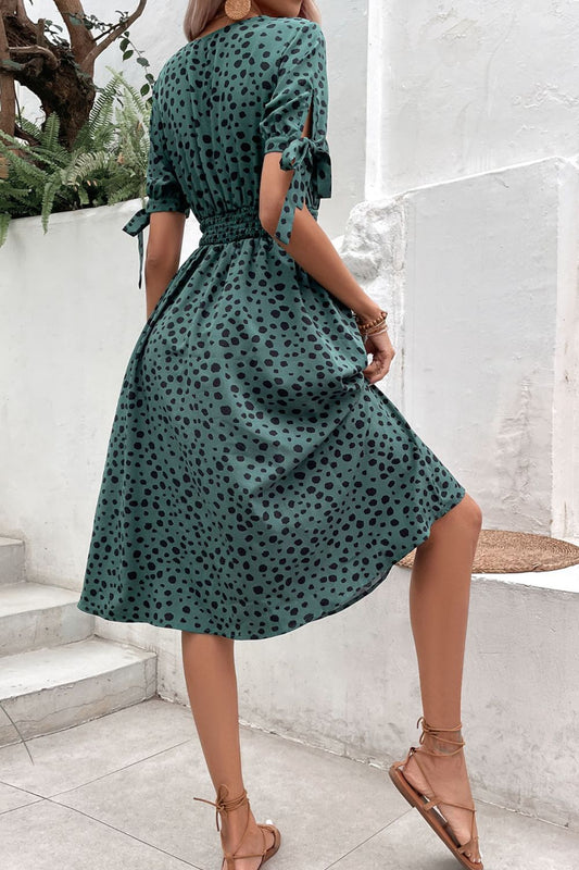 Printed Tie Cuff Smocked Waist Dress  Dresses- Doll Fits