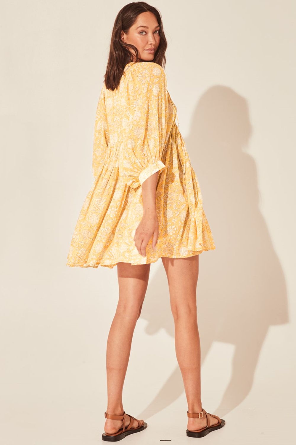 Floral Tie Neck Lantern Sleeve Dress  Dresses- Doll Fits