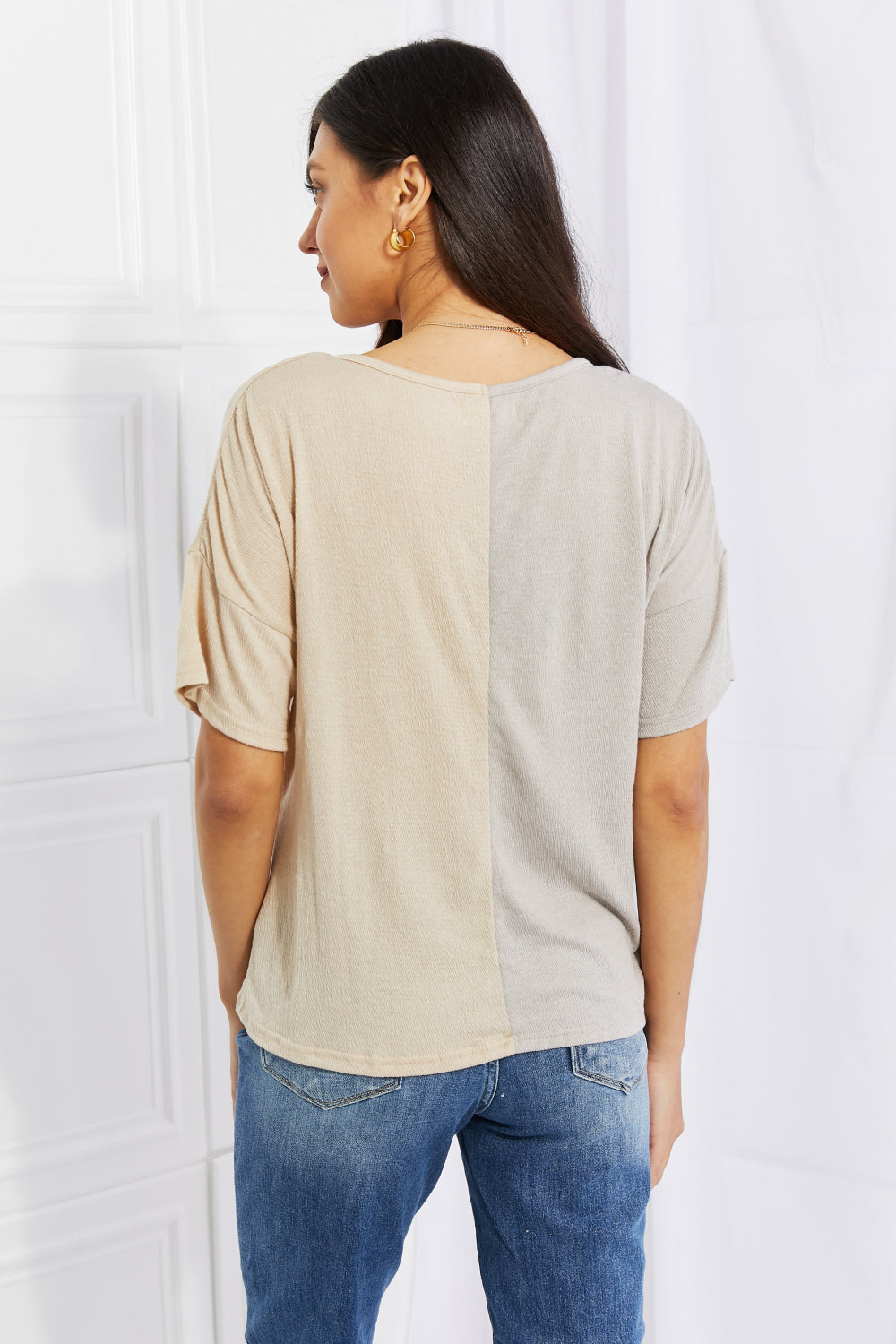 AMOLI Full Size Better Together Cinched Color Block Top  Shirts & Tops- Doll Fits