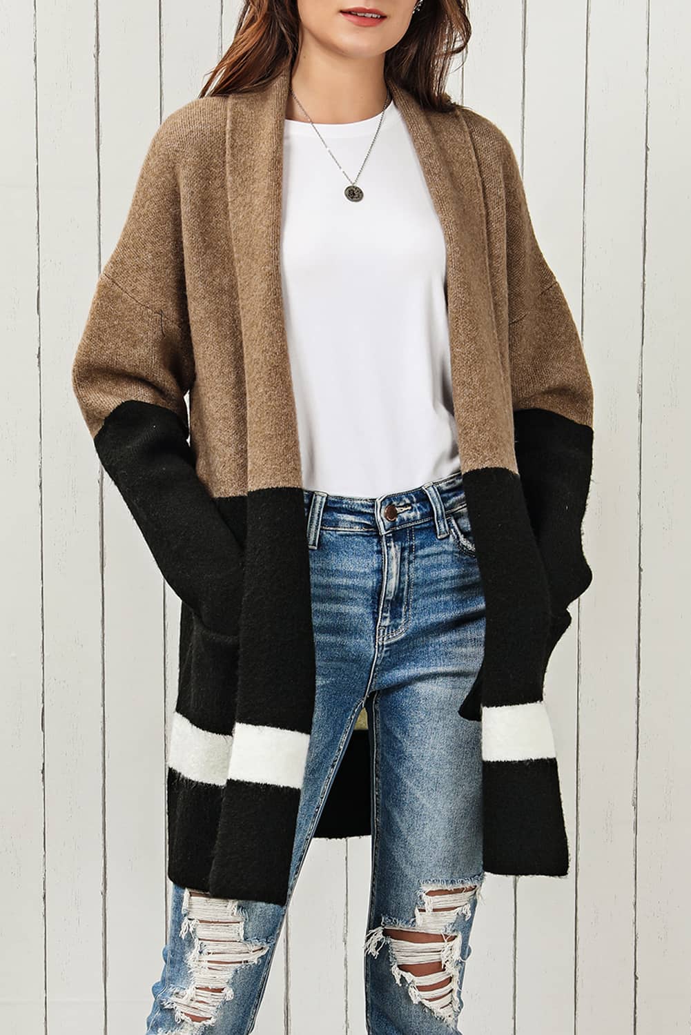 Color Block Dropped Shoulder Longline Cardigan  - Doll Fits