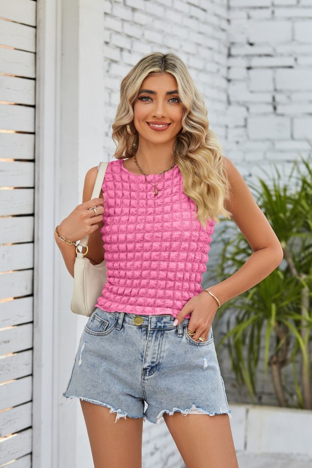 Textured Round Neck Tank  Shirts & Tops- Doll Fits