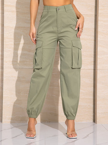 Double Take Buttoned High Waist Long Pants with Pockets  - Doll Fits