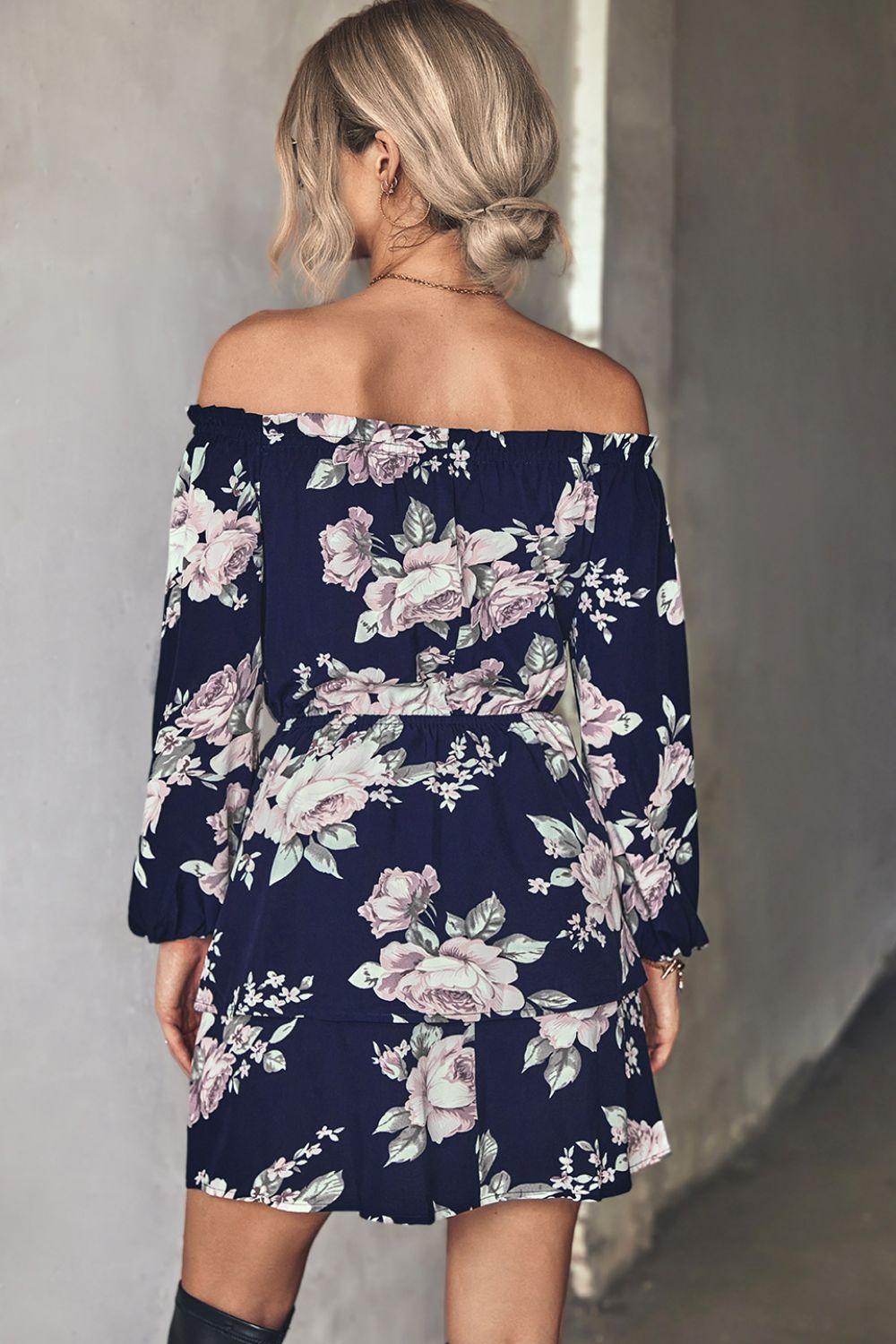 Floral Off-Shoulder Layered Mini Dress  Dresses- Doll Fits