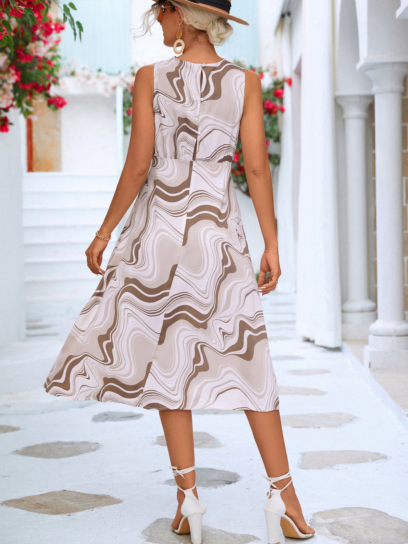 Printed Cowl Neck Sleeveless Dress  Dresses- Doll Fits