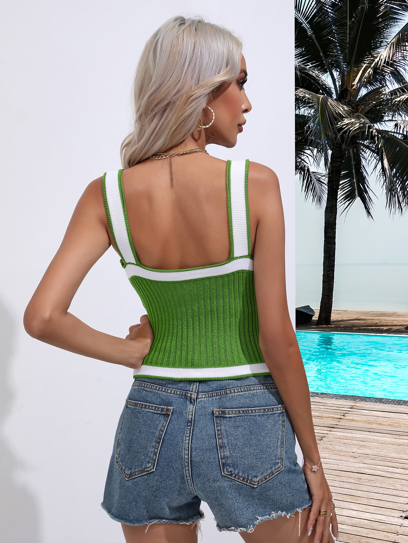 Contrast Crisscross Knit Tank  - Doll Fits