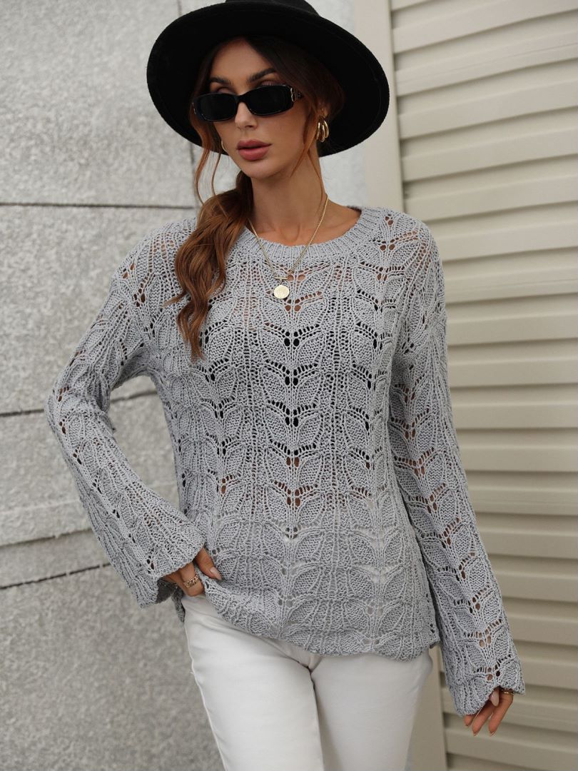 Openwork Dropped Shoulder Knit Top  Shirts & Tops- Doll Fits