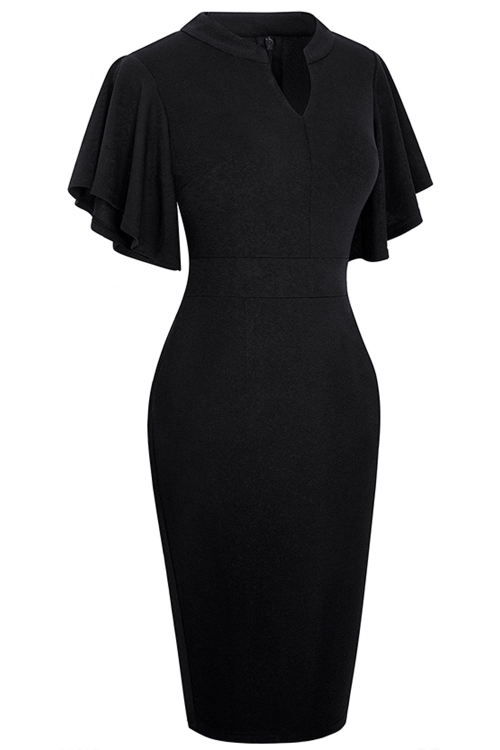 Notched Neck Flutter Sleeve Pencil Dress  Dresses- Doll Fits
