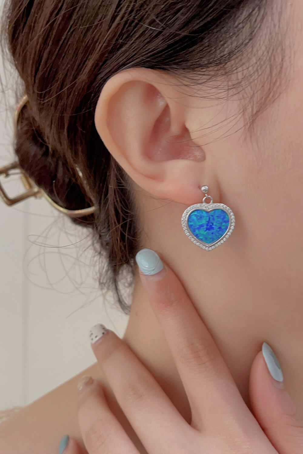 Platinum-Plated Opal Heart Earrings  Earrings- Doll Fits