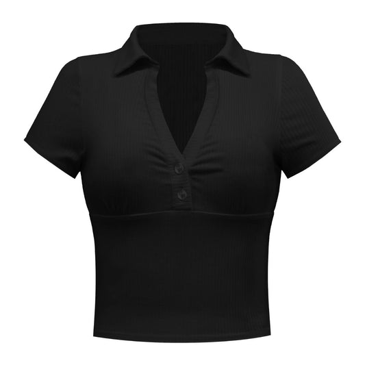 Buttoned Johnny Collar Short Sleeve Top  Shirts & Tops- Doll Fits