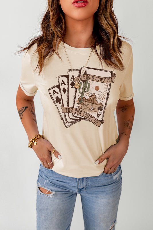 Poker Graphic Round Neck T-Shirt  Shirts & Tops- Doll Fits