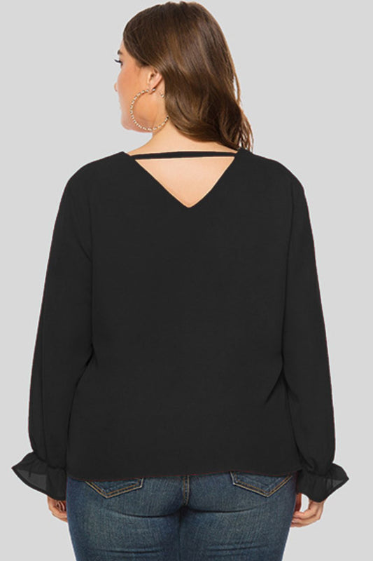 Plus Size Cutout Flounce Sleeve Blouse  Shirts & Tops- Doll Fits