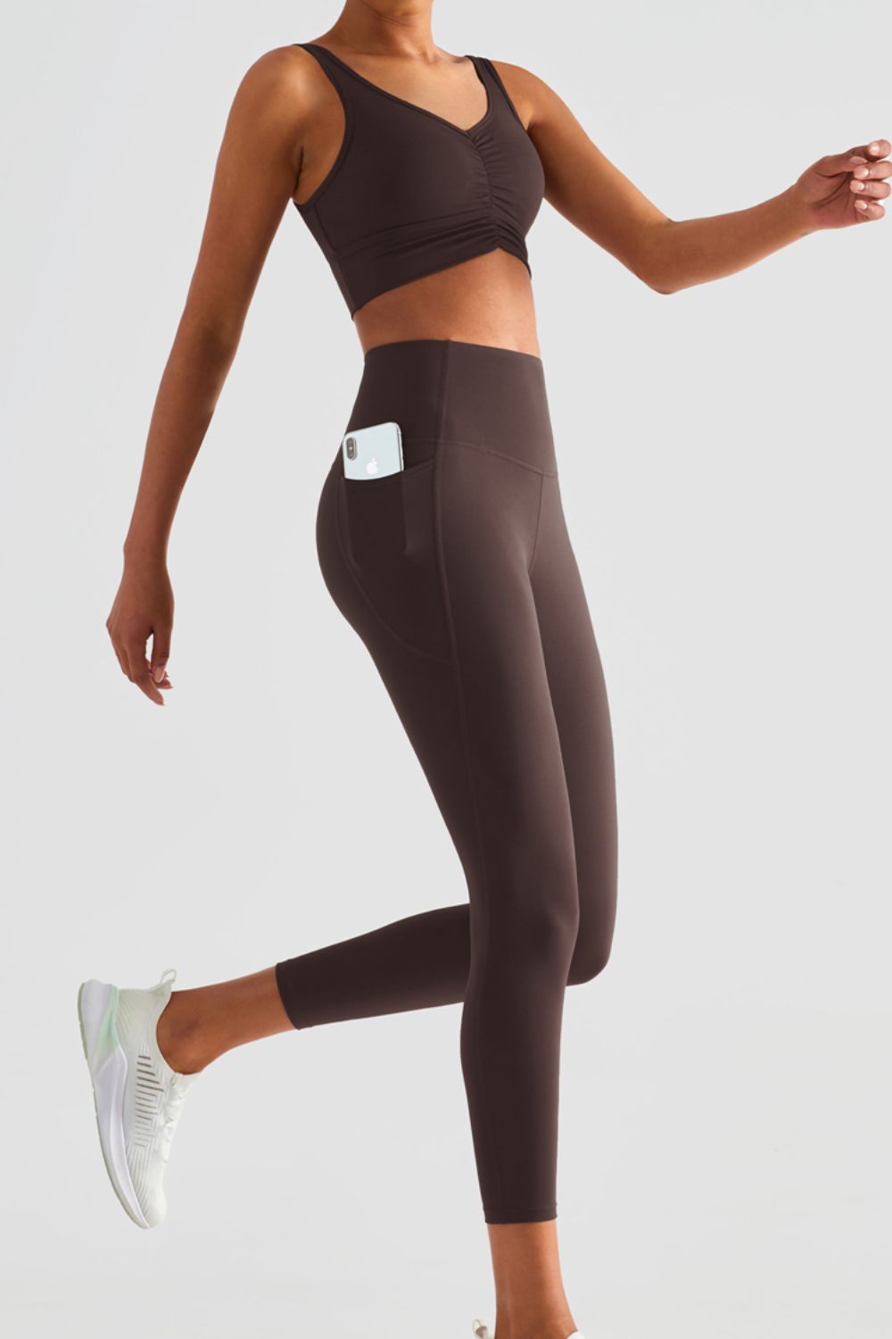 Wide Waistband Sports Leggings with Pockets  - Doll Fits