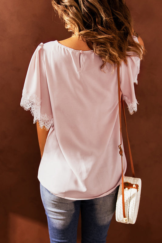 Lace Trim Flutter Sleeve Blouse  Shirts & Tops- Doll Fits