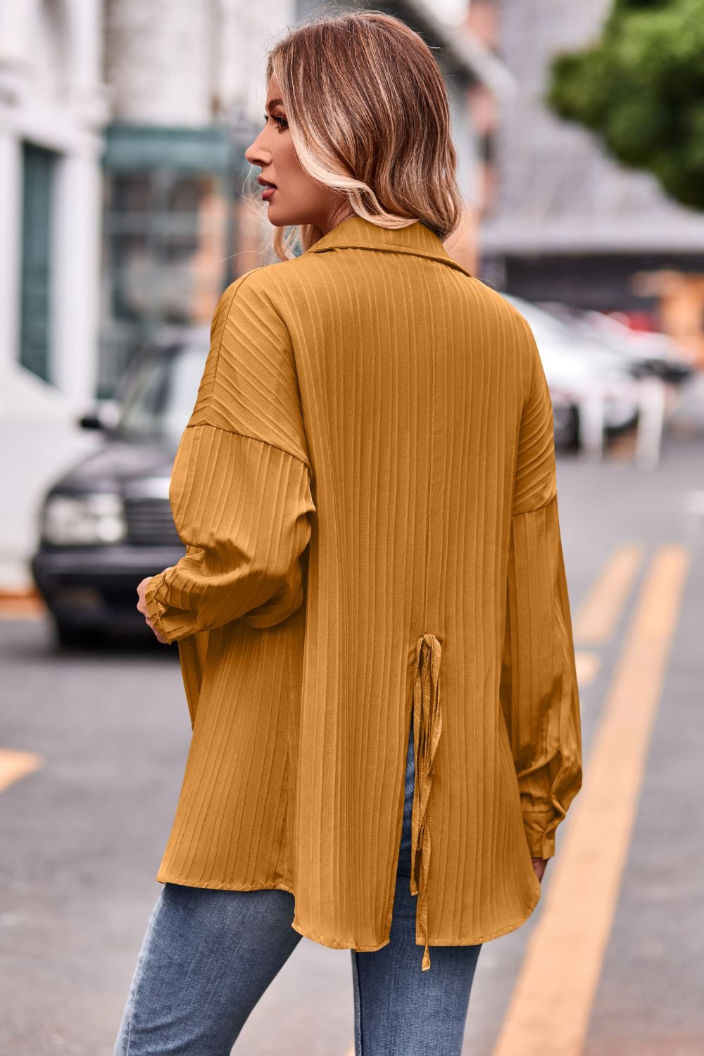 Slit Dropped Shoulder Longline Shirt  - Doll Fits