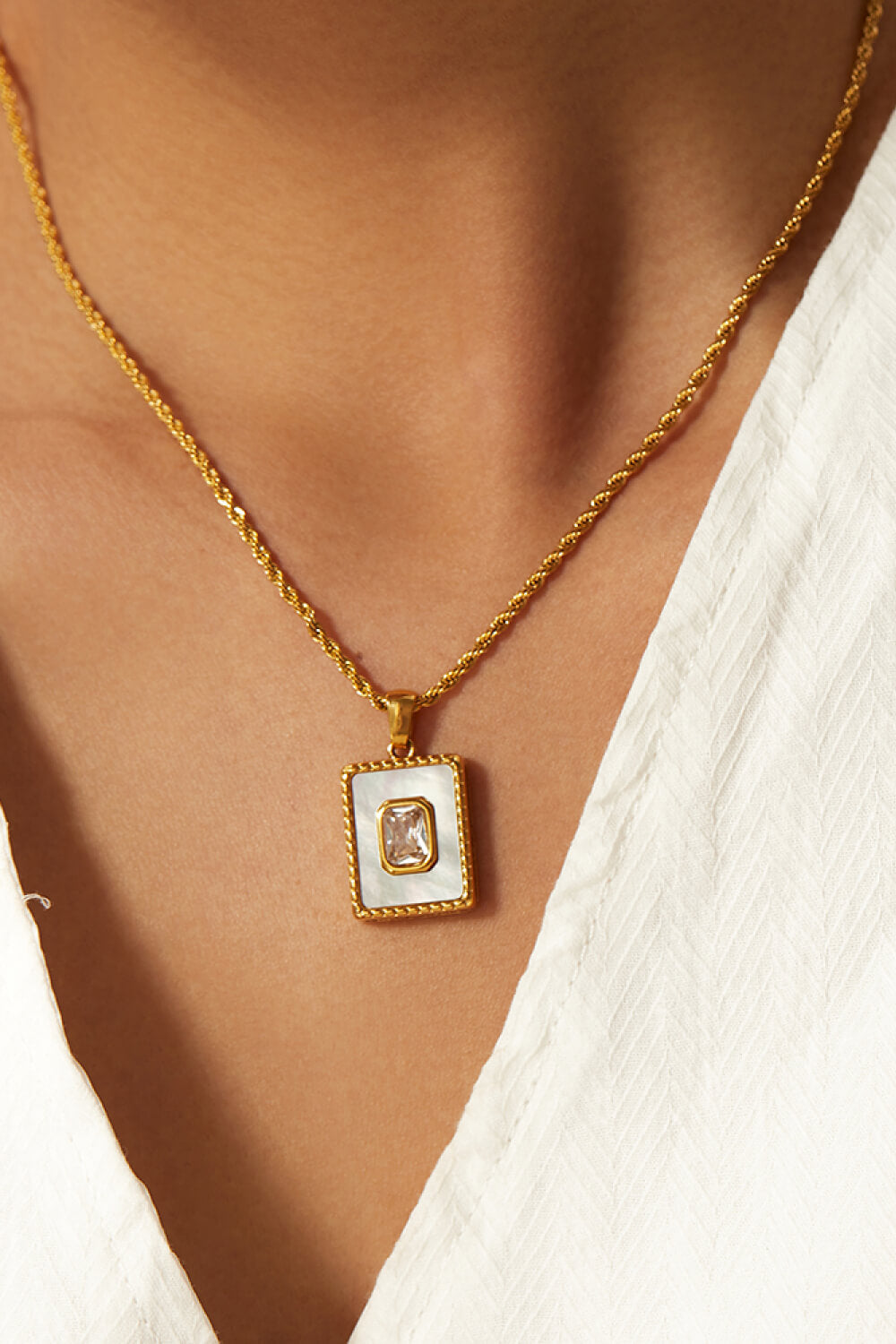 Square Pendant Twisted Chain Necklace  Necklaces- Doll Fits