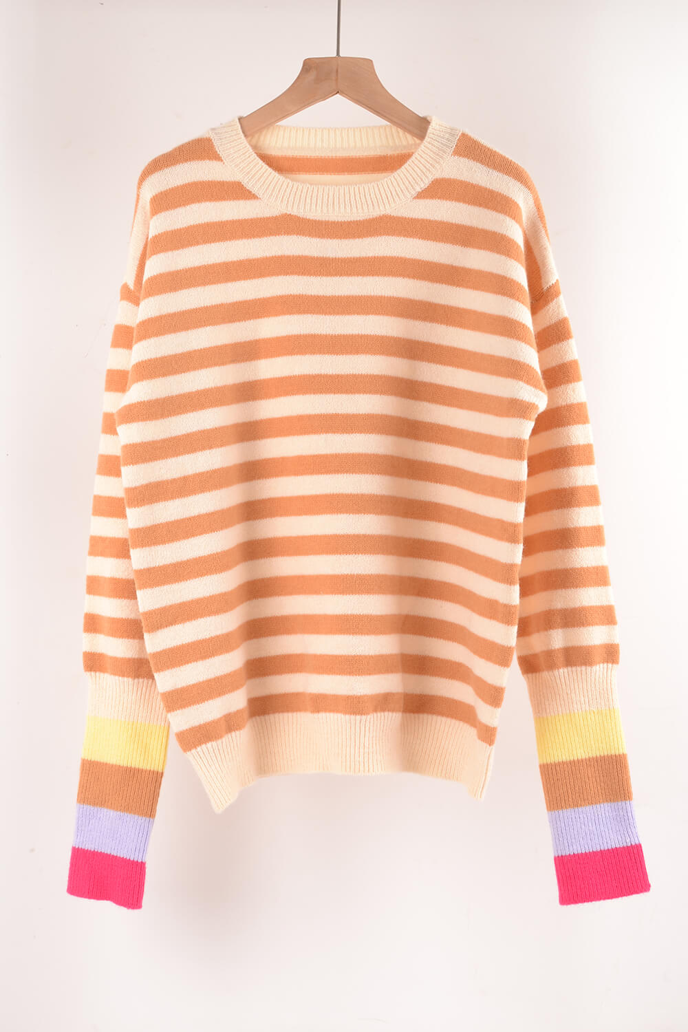 Warm Spice Striped Round Neck Sweater  Shirts & Tops- Doll Fits