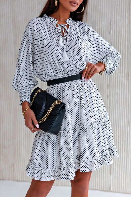 Polka Dot Tassel Tie Ruffle Hem Dress  Dresses- Doll Fits