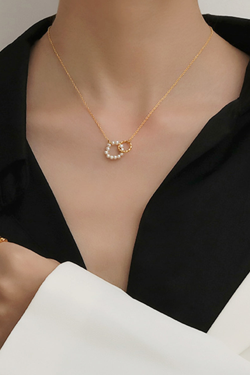 Pearl Hoop Link Pendant Necklace  Necklaces- Doll Fits