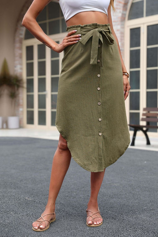 Tie Belt Frill Trim Buttoned Skirt  Skirts- Doll Fits