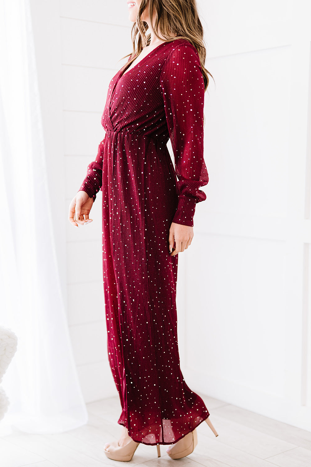 Rhinestone Surplice Split Maxi Dress  Dresses- Doll Fits