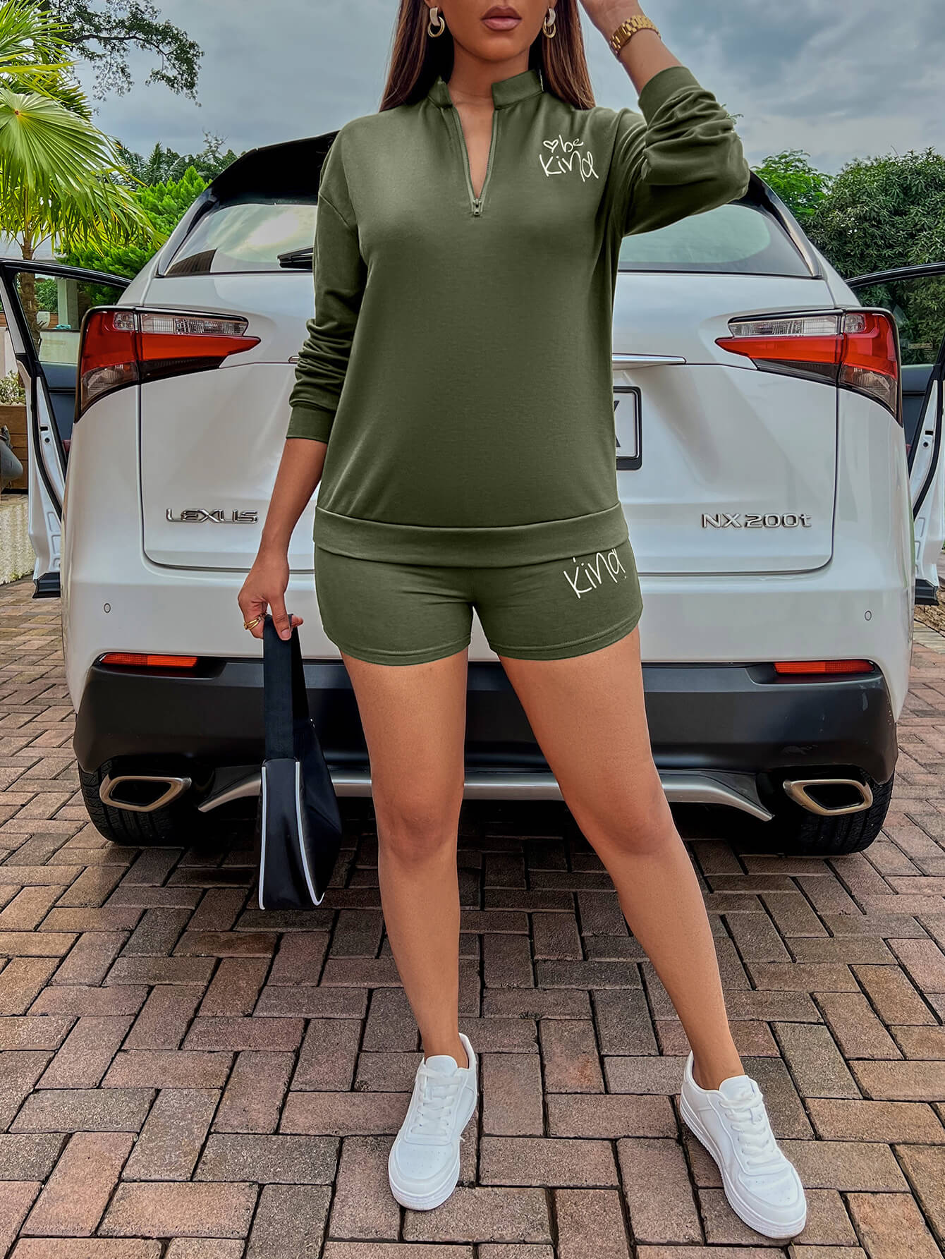 BE KIND Graphic Quarter-Zip Sweatshirt and Shorts Set  Outfit Sets- Doll Fits