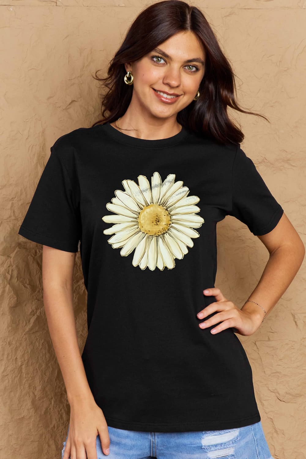 Simply Love Full Size FLOWER Graphic Cotton Tee  - Doll Fits
