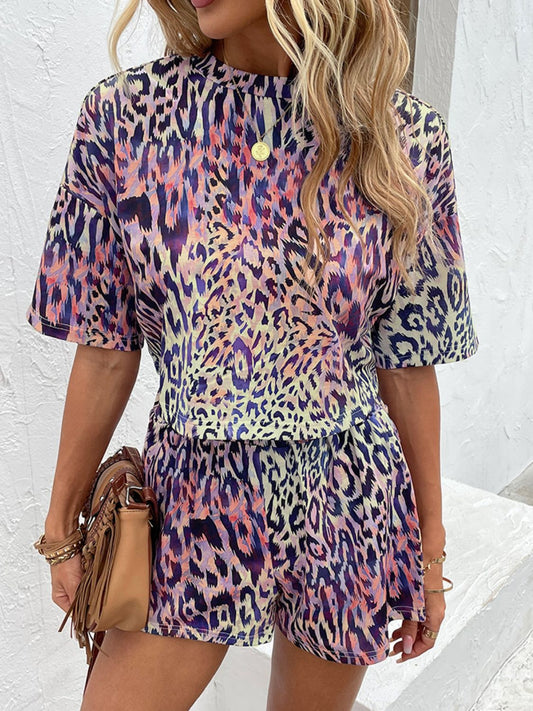 Printed Round Neck Dropped Shoulder Half Sleeve Top and Shorts Set  Outfit Sets- Doll Fits