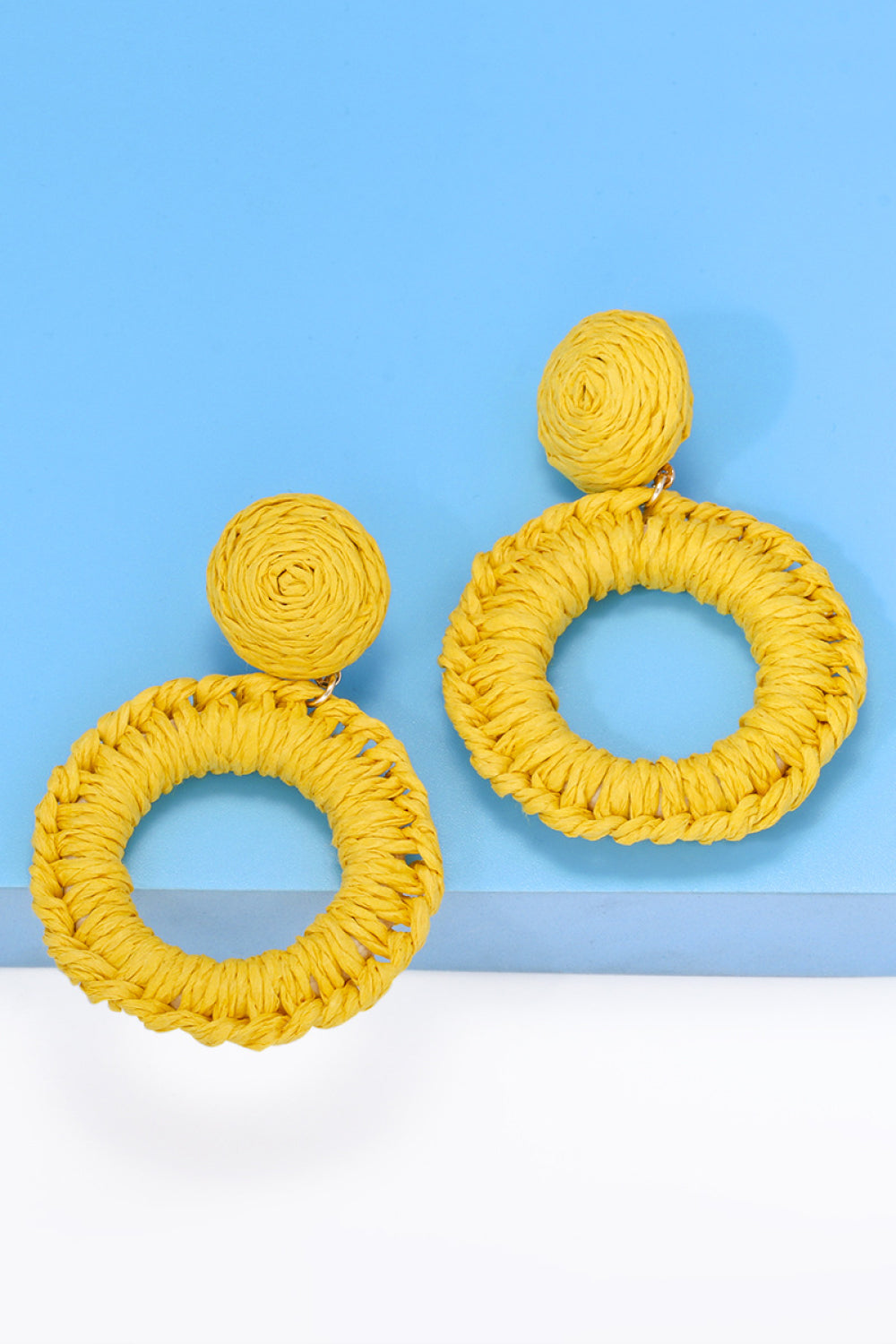 Round Shape Raffia Grass Dangle Earrings  Earrings- Doll Fits
