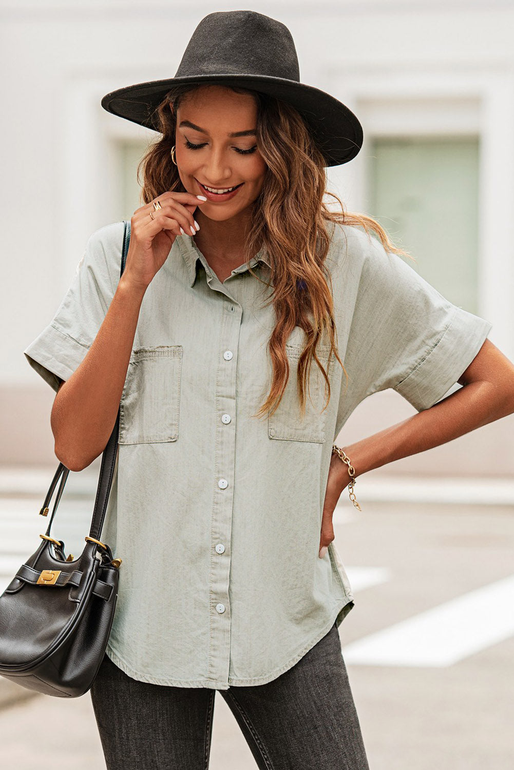 Button Front Collared Short Sleeve Shirt  Shirts & Tops- Doll Fits