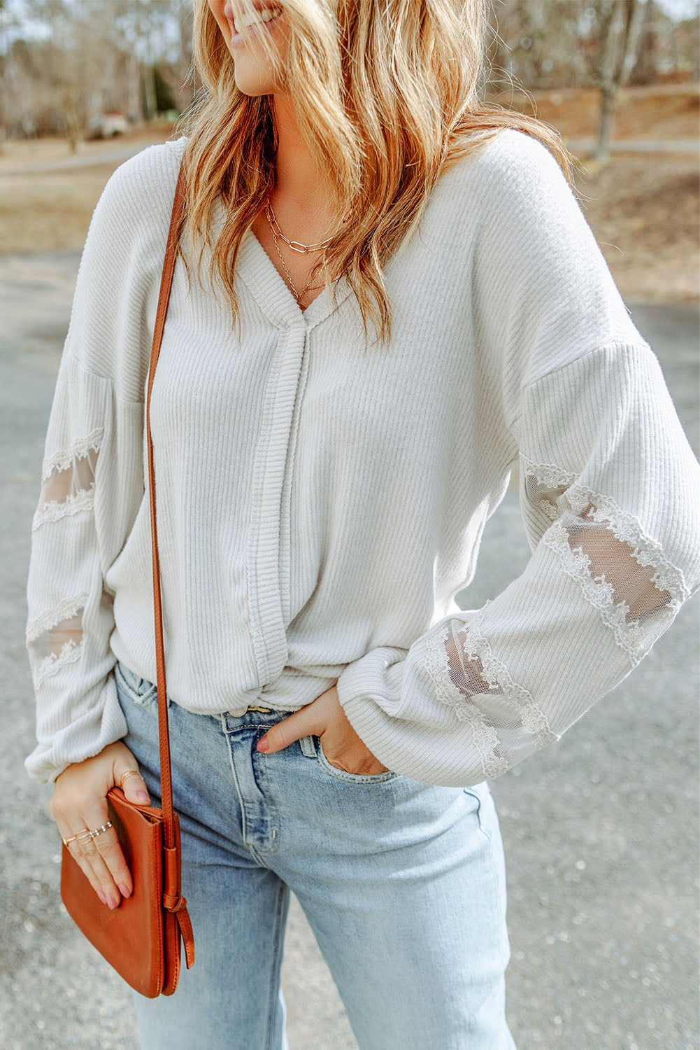 V-Neck Dropped Shoulder Blouse  - Doll Fits