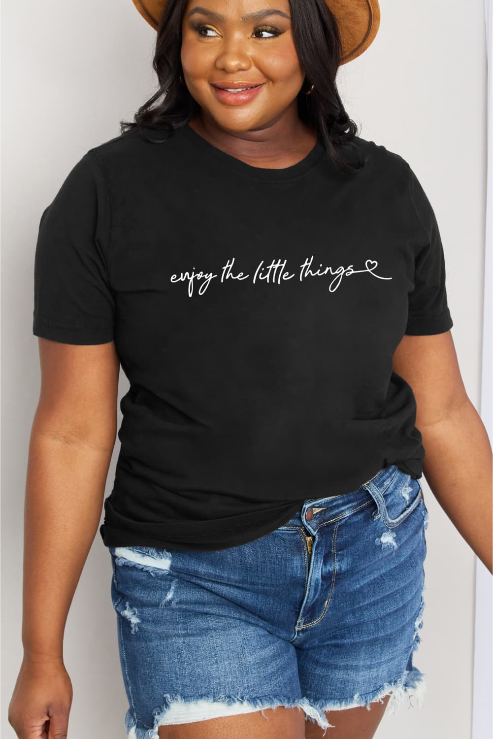 Simply Love Full Size ENJOY THE LITTLE THINGS Graphic Cotton Tee  Shirts & Tops- Doll Fits