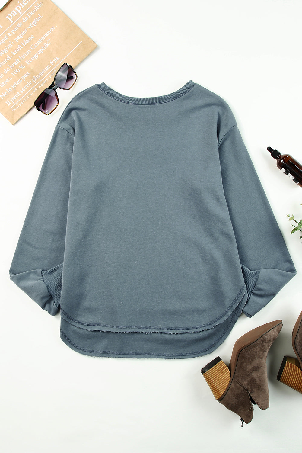Side Slit Drop Shoulder Sweatshirt  Shirts & Tops- Doll Fits